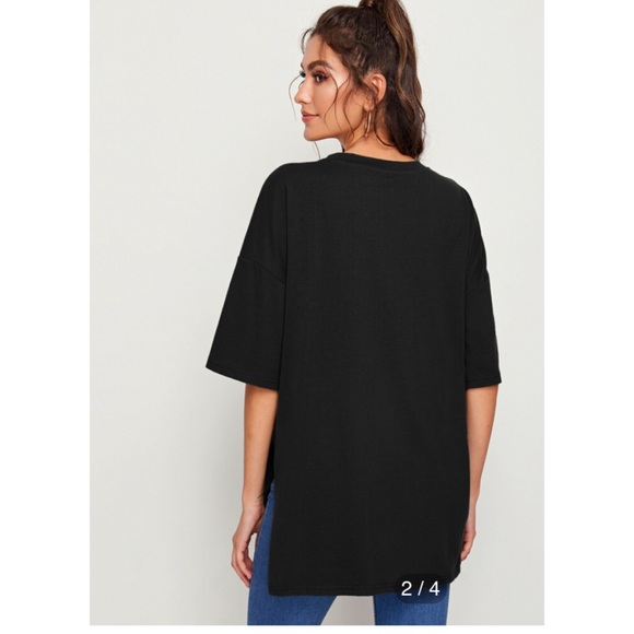 🎉 3/$20 👯♀️Host Pick⚡️Shein Drop Shoulder Slit Side Longline Tee - Picture 3 of 9